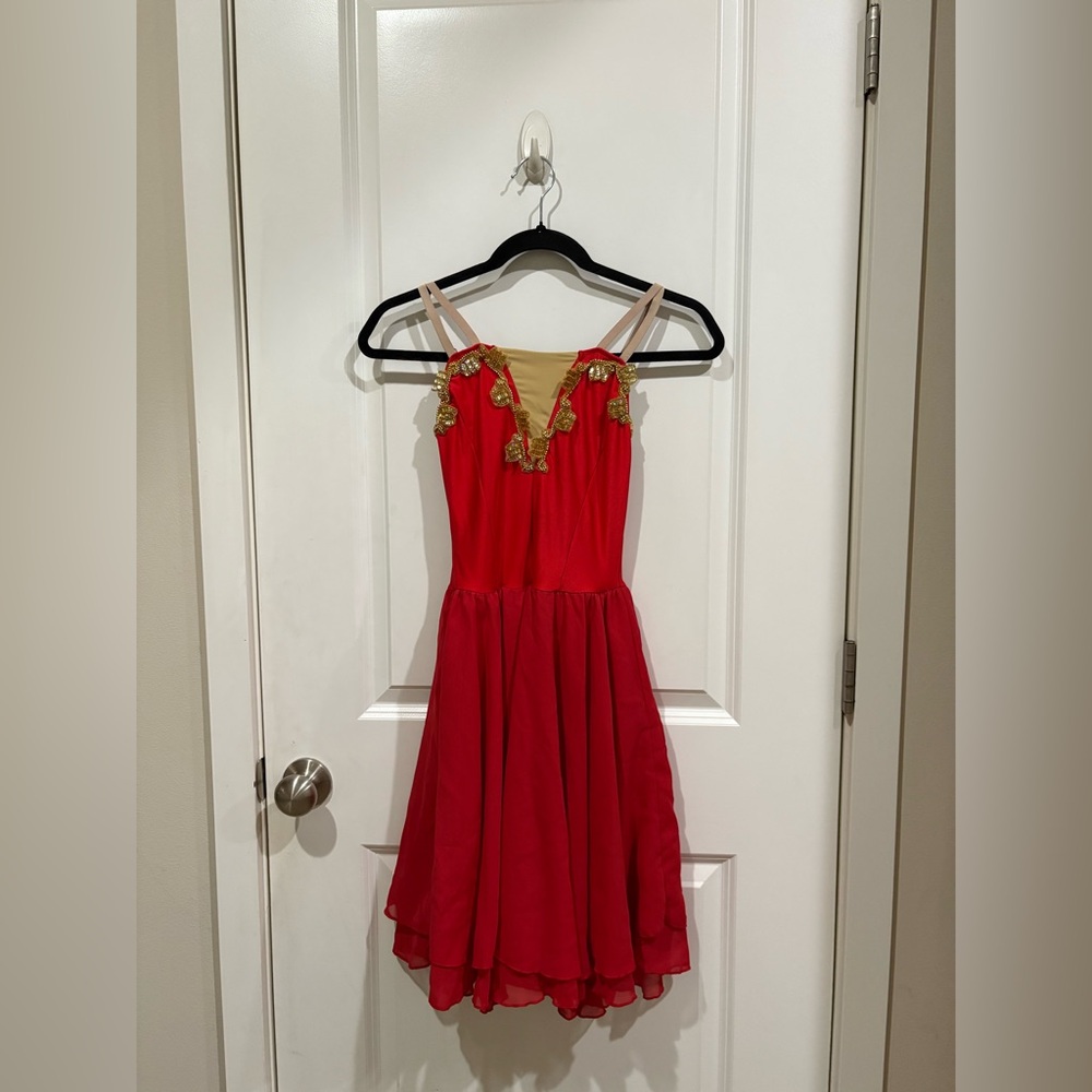 Elegant Red and Gold Ballet Costume - Adult Medium